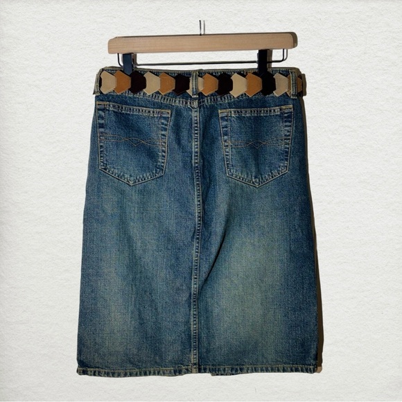 Y2K LEI Western Denim Skirt 7 | Lace-Up Front | Studded Belt | Vintage Boho Midi - Picture 6 of 8